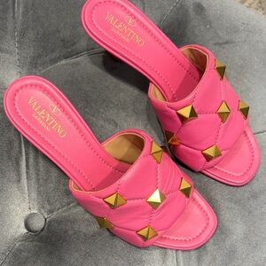 Valentino Pink and Gold Studded Mules